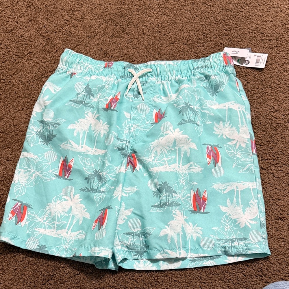 OshKosh B'gosh Aqua Swim Trunks with Surfboard Print